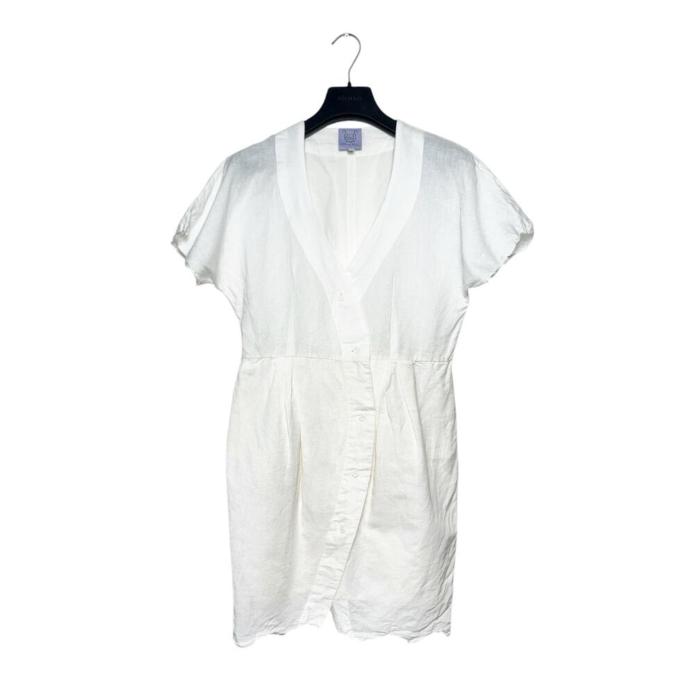 Thierry Colson BB scalloped pleated cotton and linen-blend mini dress Large - Picture 3 of 10
